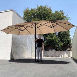 $85 (Brand New) Large 15ft double sided outdoor patio umbrella, crank open/close (weight base not included) 