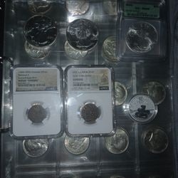 American Silver Eagles, 2025 Australia Silver Snake, 26 Silver Kennedys, 1753 New York Penny And 20para Coin