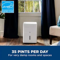 GE 35 pt. Dehumidifier with Smart Dry for  Very Damp Rooms up to 3000 sq. ft. in White, ENERGY STAR