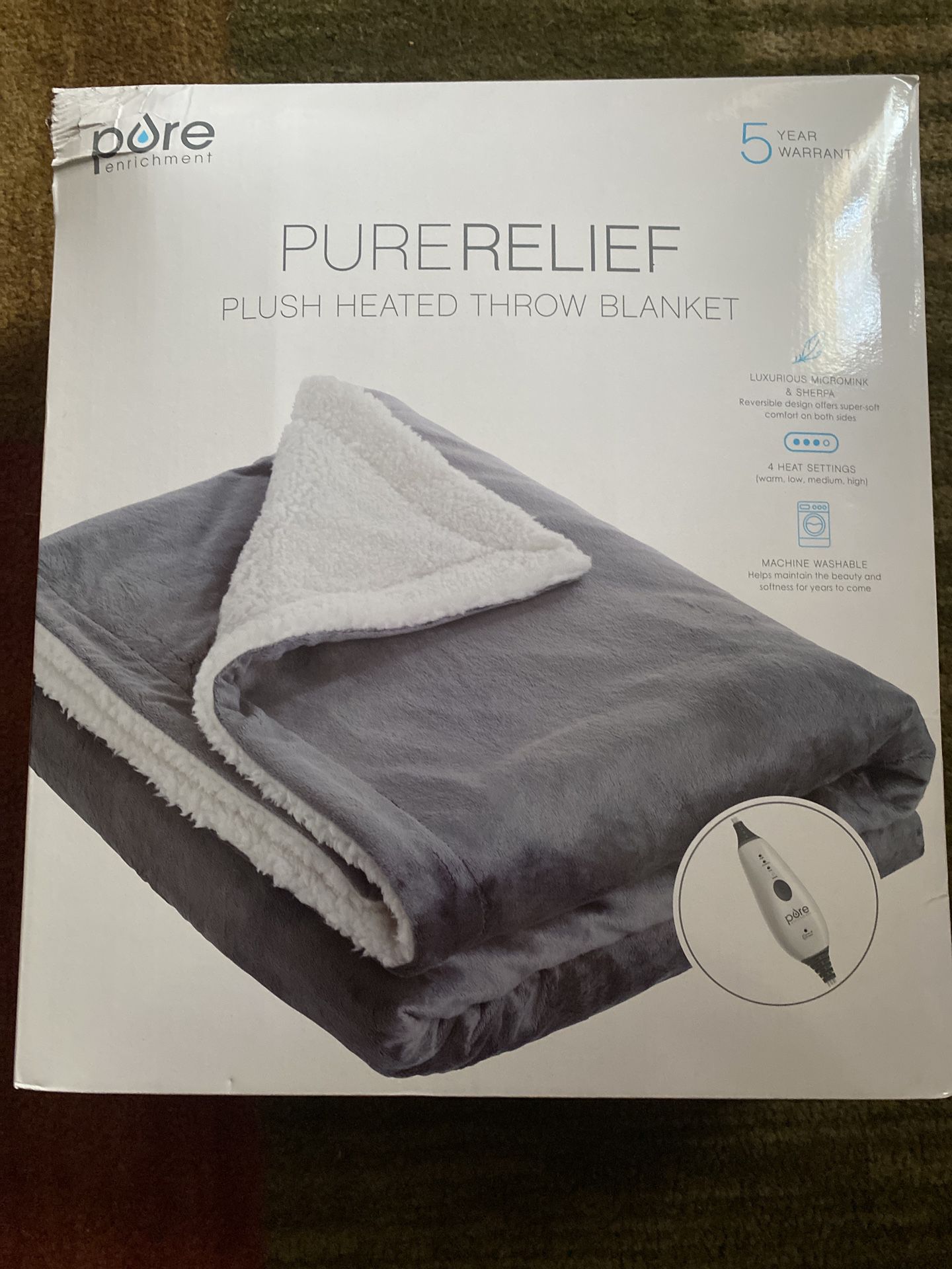 Pure Enrichment PureRelief Plush Heated Throw Blanket
