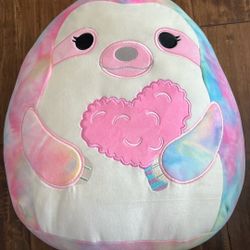 Squishmallows Official 16 inch Whim the Rainbow Sloth Holding Cotton Candy 