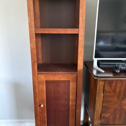 Wooden Tower Cabinets With Open Shelving & Lower Storage Used Set Of 2 