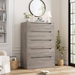 43.3" Tall Modern 5 Drawer Dresser for Bedroom, Large Chest of Drawers with Storage, Wood Clothes Storage Organizer with Cut-Out Handle, Accent Storag