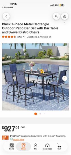 Black 7-Piece Metal Rectangle Outdoor Patio Bar Set with Bar Table and Swivel Bistro Chairs