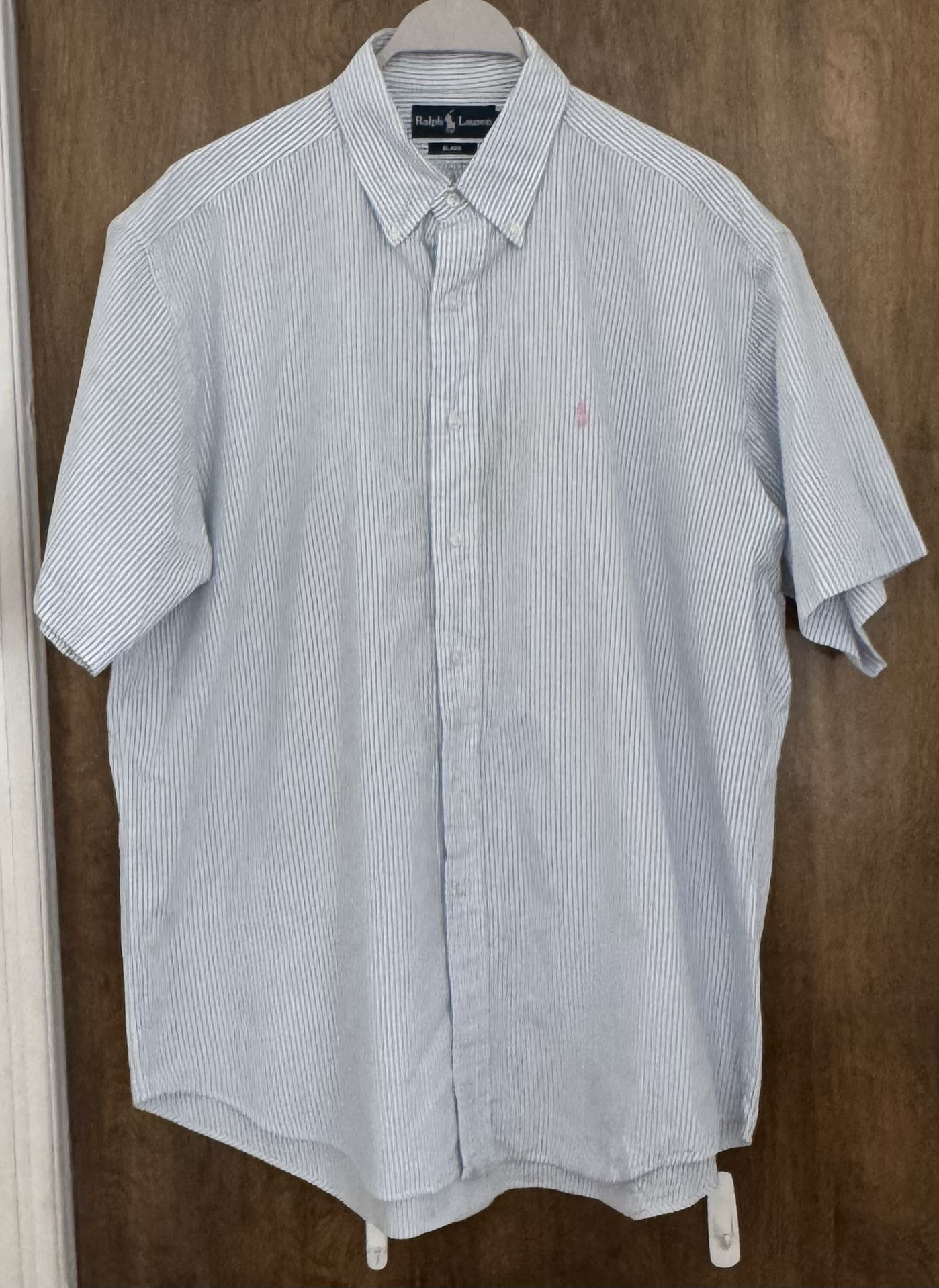 Ralph Lauren Blake Men’s Striped Gauzy 100% Cotton Blue White Button Up Shirt, size L