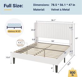 Allewie Queen Size Velvet Bed Frame, Vertical Tufted Wingback Headboard, Upholstered Platform, Strong Wooden Slats, No Box Spring Needed, Easy Assembl