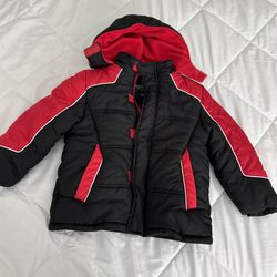 Platinum Boys Fleece Lined Winter Coat Red and Black Hooded Puffer Jacket XS 4/5