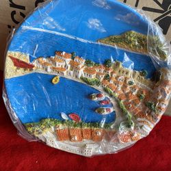 9 Inch Handmade Hand Painted In Greece Greek Plaster Pythagoreio Wall Plate Imported From Greece