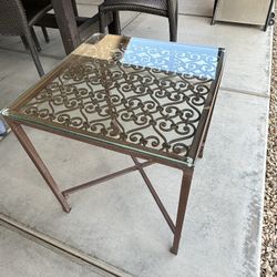 Heavy Iron Glass Top End Table 