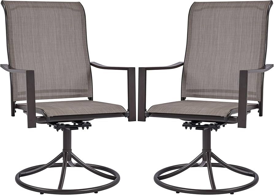 Outdoor Patio Swivel Chairs, Set of 2 Rocker Dining Chairs with Texteline Fabric and Metal Frame for Lawn Deck Backyard, Brown