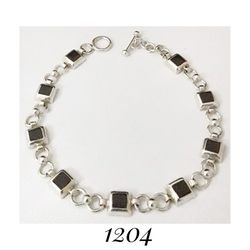 7.25" x 7mm Solid Sterling Silver Black Onyx Link Bracelet, Mexico
