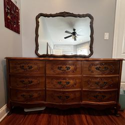 Vintage French Provincial 9 Drawer Dresser with Mirror