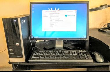 HP Mini Tower PC and 20 inch LCD Monitor AMD Duo Core 8 GB RAM 500 GB HD DVD-RW Wi-Fi Windows 10