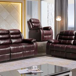 2PC Brown Leather Sofa & Loveseat 