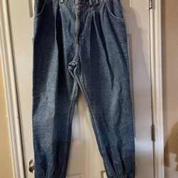 Vintage 1980s -waisted Pleated-front,tapered Leg Denim Jeans For Women Size 18 Med