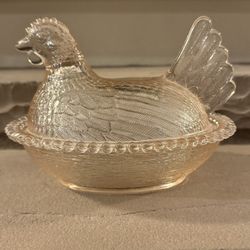 Longaberger Collectible Glass - Pink Hen On Nest