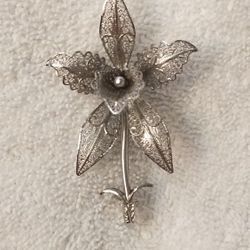 Vintage Sterling 925 Topazio Filigree Orchid Brooch 