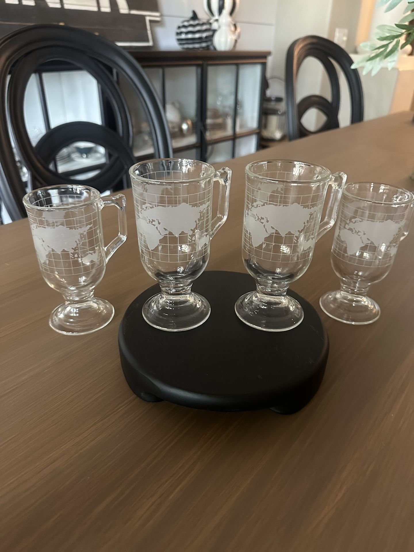 Vintage 1970s Nestle Nescafe World Globe Frosted Glass Irish Coffee Mug Set of 4