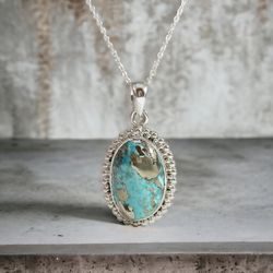 Natural Turquoise Pendant in Sterling Silver