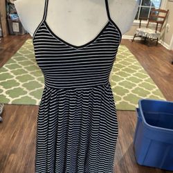 SO Women’s Size Small Black White Stripe Skater Dress Strappy W/Shelf Bra