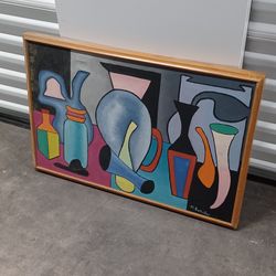 COLORFUL VINTAGE PAINTING signed  Rare Find 