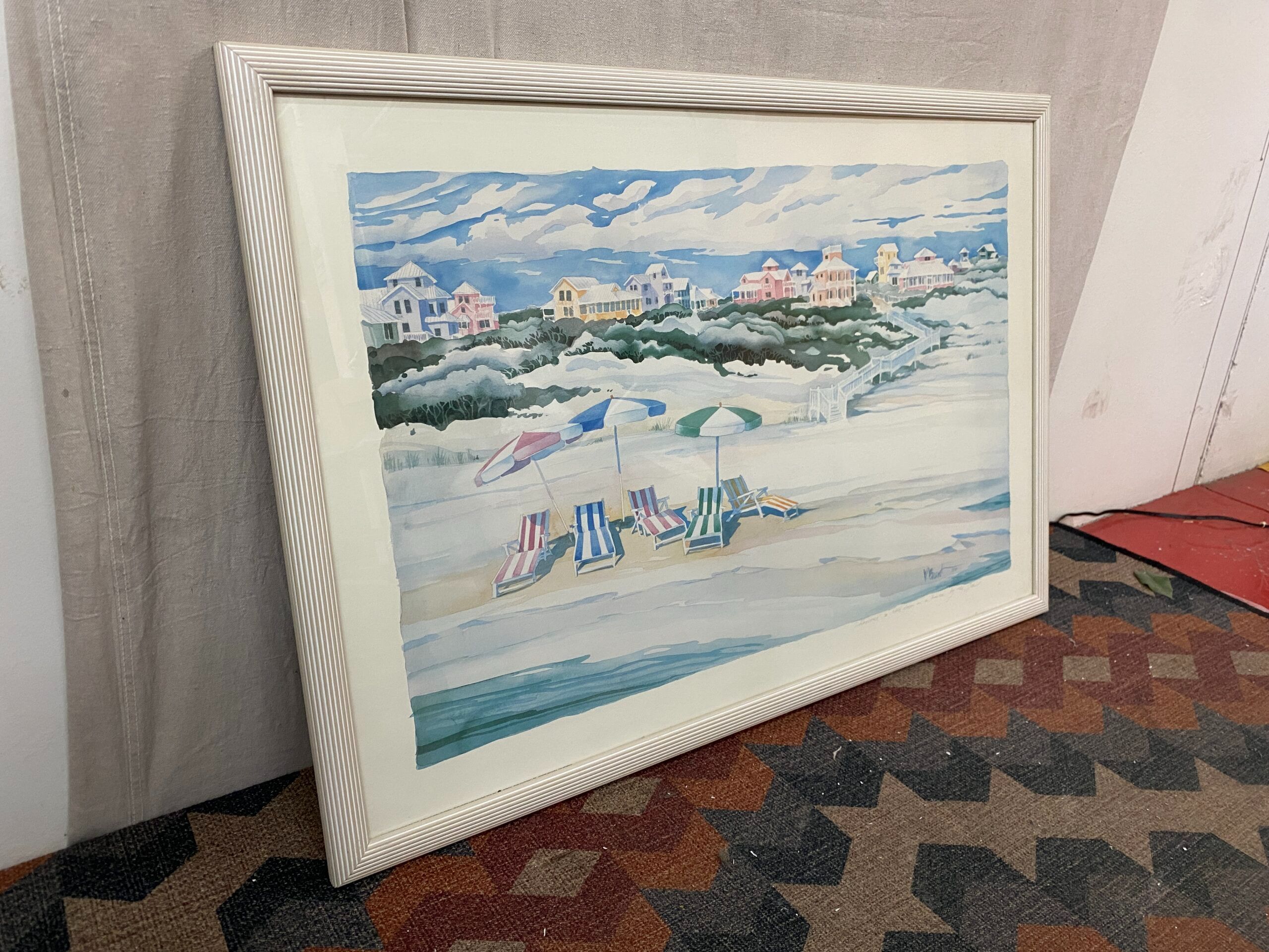 “Heaven’s a Little Closer in a House by the Sea” Vintage Watercolor Signed Print by Paul Brent