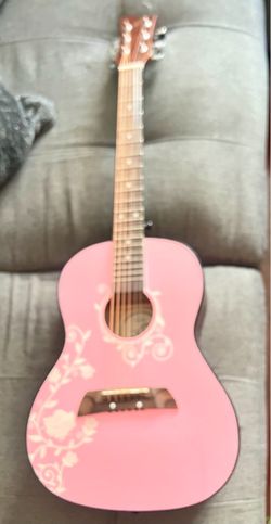 Pink Acoustic Guitar with Floral Design 36inch