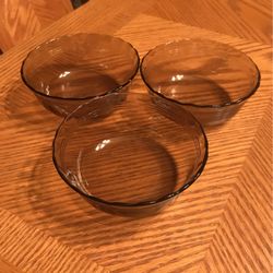 Set Of (3) Corning Pyrex Amber Brown Glass Bowls