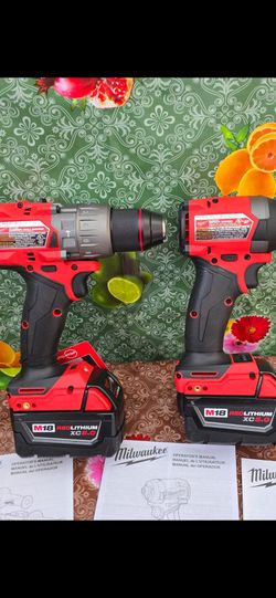 Milwaukee
M18 FUEL 18V Lithium-Ion Brushless Cordless 1/2 in. Hammer Drill/Driver
And  1/4 in hex  impact driver  with (2)5.0 Ah Batteries