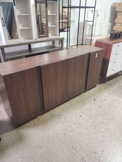 70" 4 Door Tv Entertainment in Dark Walnut  & Black Metal