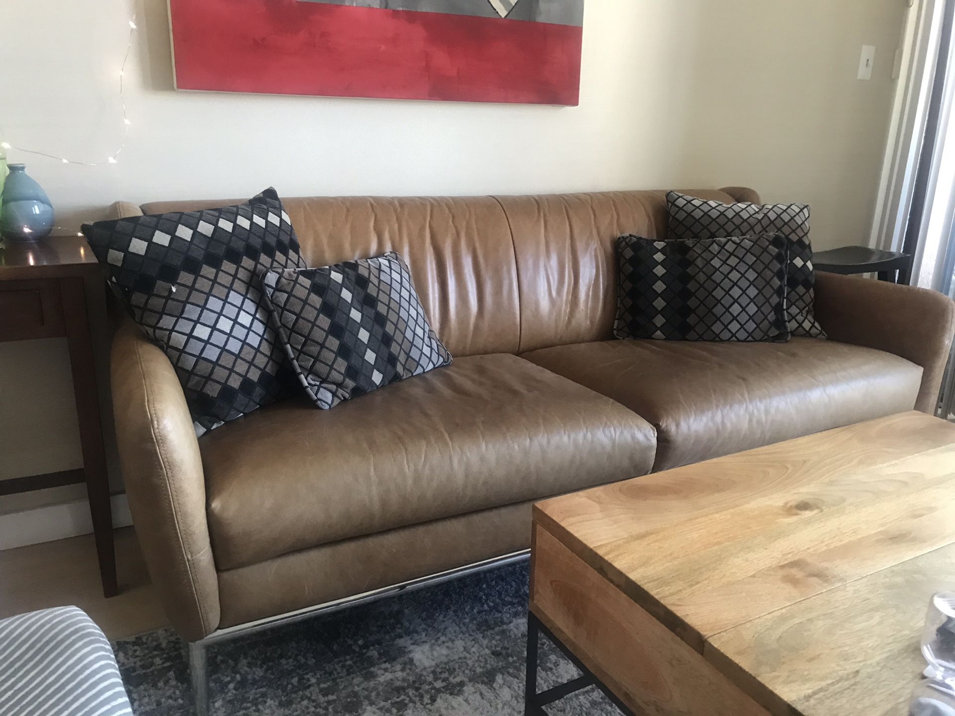 CB2 ALFRED COGNAC LEATHER SOFA