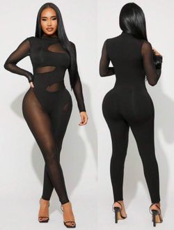 BLACK MESH JUMPSUIT SIZE L