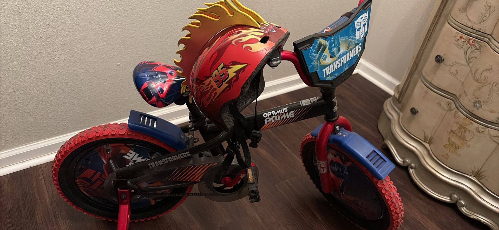 Optimus Prime Transformer Bike With Lightning McQueen Helmet
