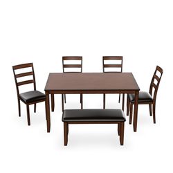 Brown  Wooden Table With Chairs N Bench 