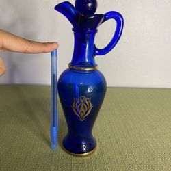 Vintage Avon Cobalt Blue Glass Decanter Bottle Cruet Gold Trim with Stopper