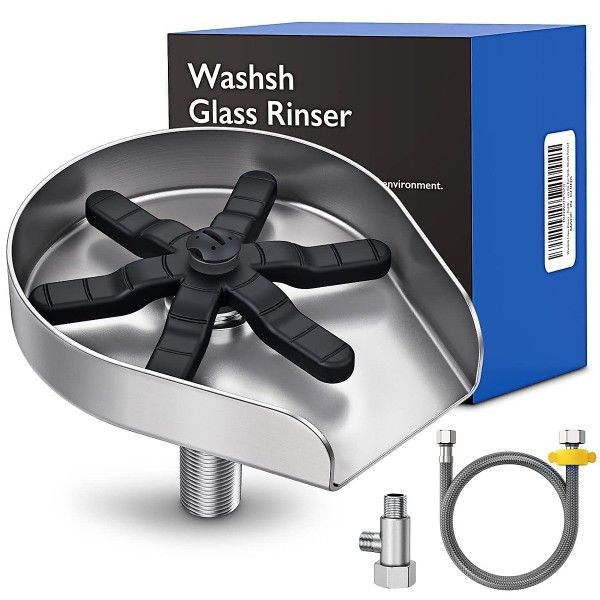 Glass Rinser for Kitchen Sink – 304 Stainless Steel Cup, Bottle & Glass Washer in Brushed Nickel