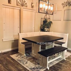 Farmhouse style solid wood dining breakfast  nook set