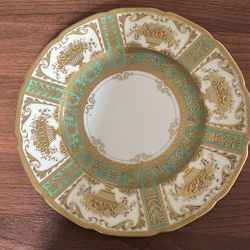 12 Lenox 10.5” Dinner plates raised gold and green hand painted china