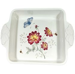 Lenox Floral Butterfly Meadow Porcelain Baking Casserole Dish Square 10" White