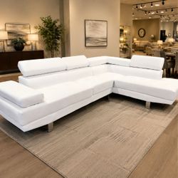White faux leather sectional sofa modern