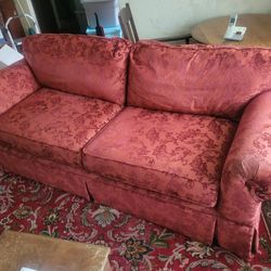 Beautiful Red Upholstered Couch -- Used, Very Good Condition