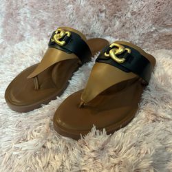 AEROSOLES tan multi- leather Greta thong sandals