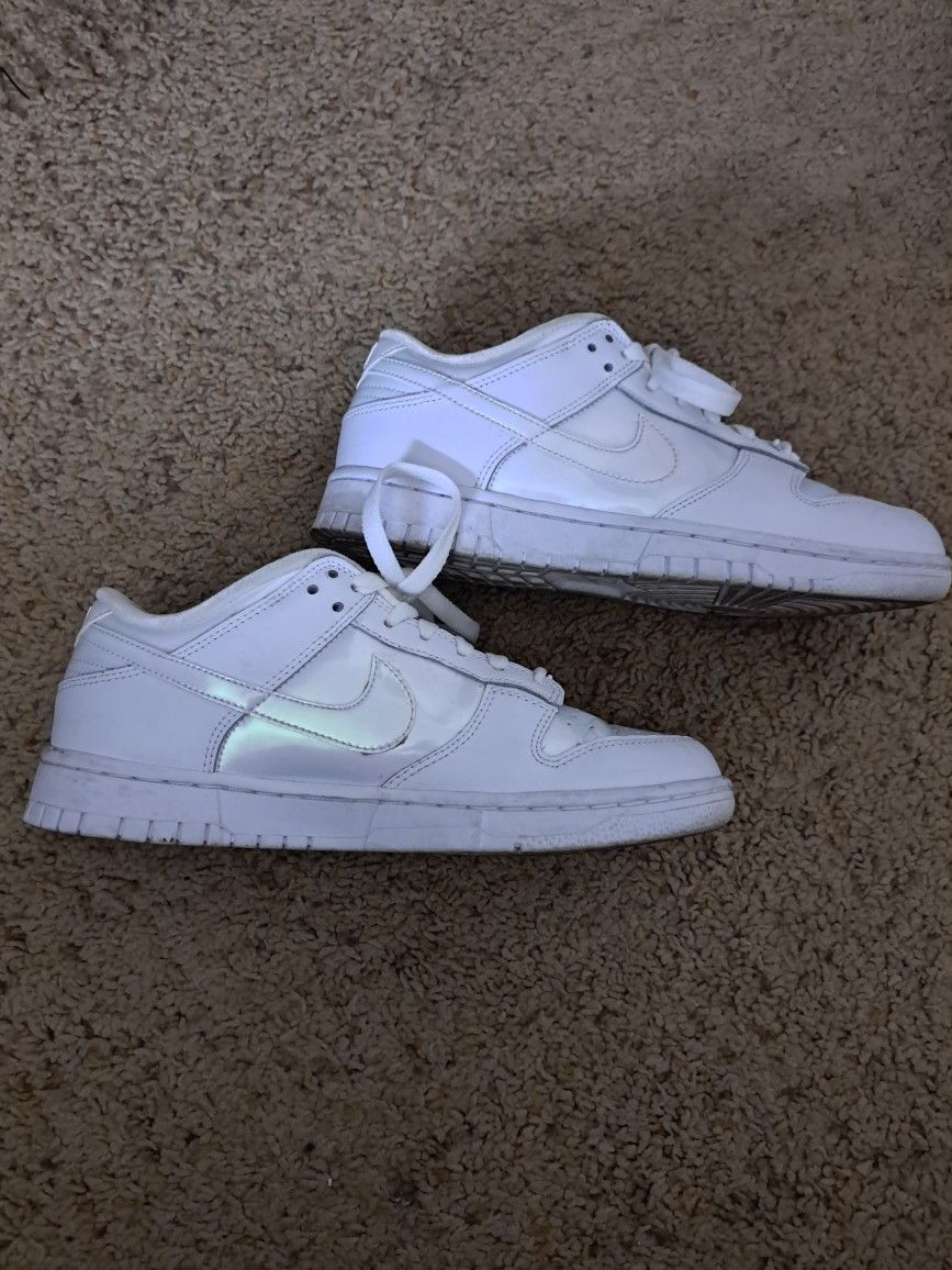 Womens White Iridescent Holographic Nike Dunks