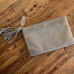 Emma Fox Grey 100% Genuine Suede Leather Wristlet Clutch Purse Handbag