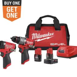 Milwaukee M12 FUEL 12-Volt Lithium-Ion Brushless Cordless Hammer Drill and Impact Driver Combo Kit w/2 Batteries and Bag (2-Tool