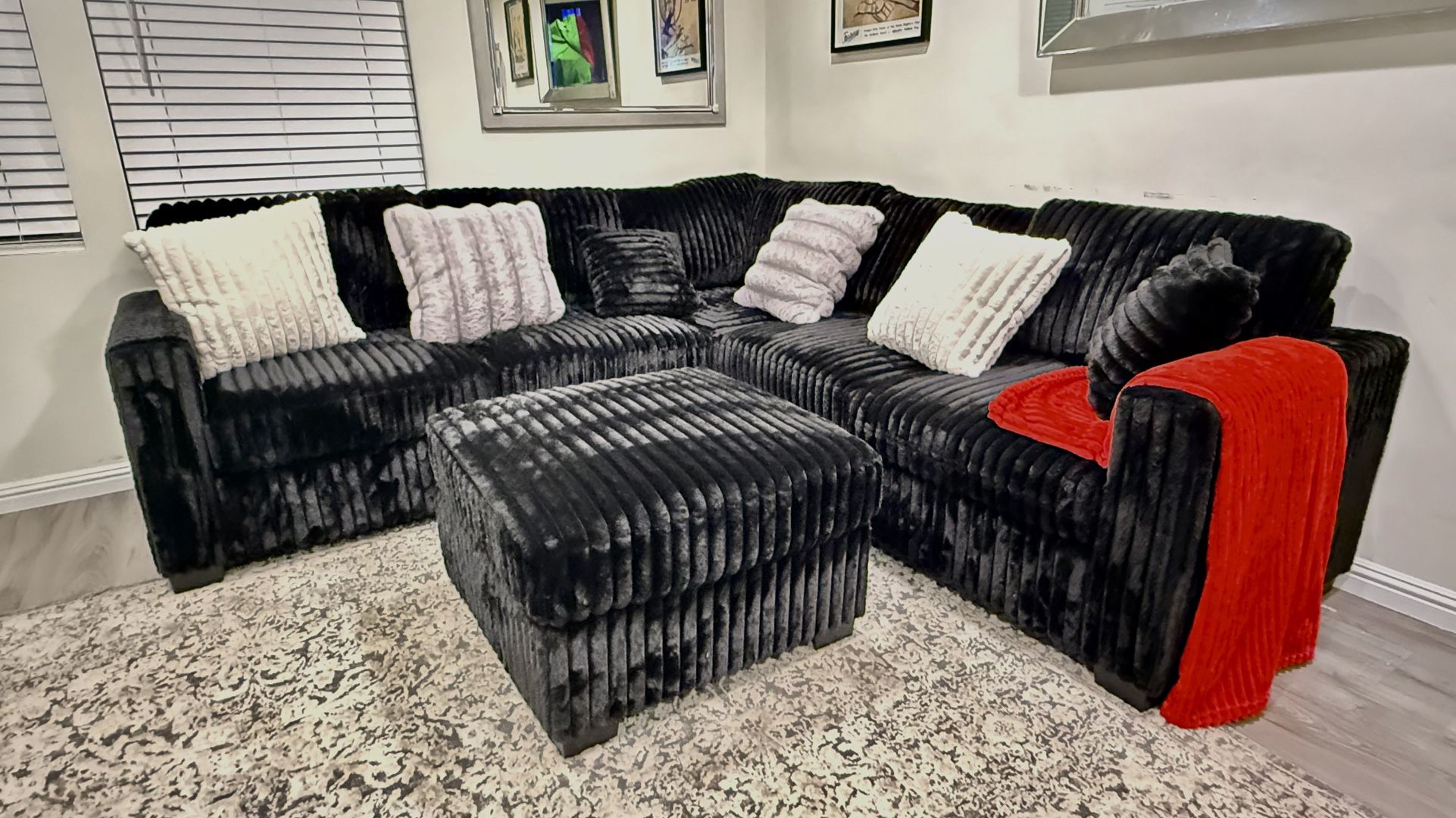 New Black Fuzzy sectional Couch