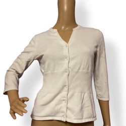 Y2K Rare Kersh Essentials Women’s White Cinched Cardigan Size L Ribbed V Neck