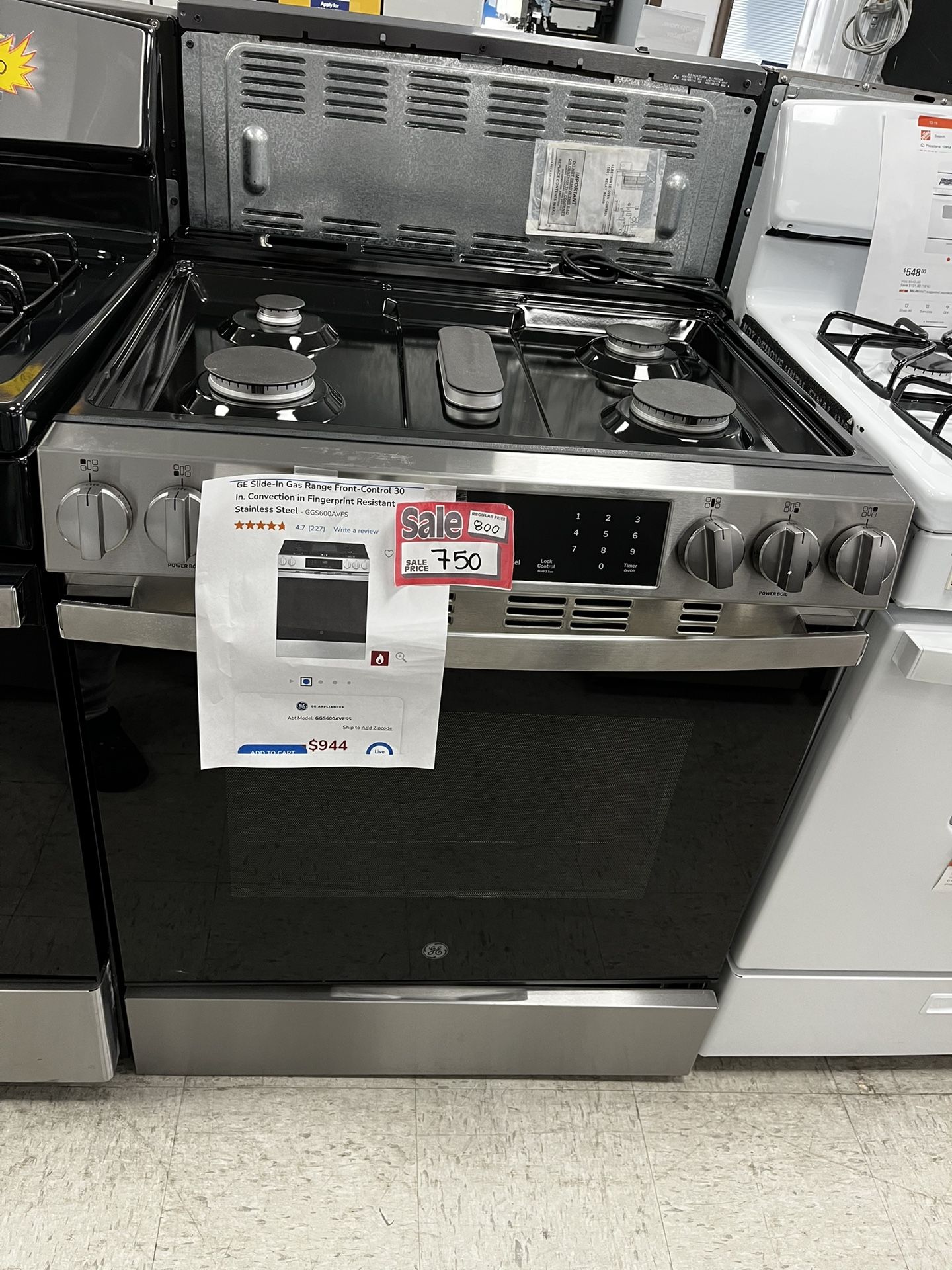 New Scratch & Dent GE 30inch. Slide-in 5-Burner In Gas Range Fingerprint-Resistant