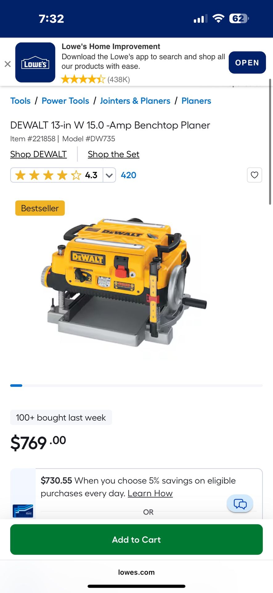 DeWalt DW 735 Planer
