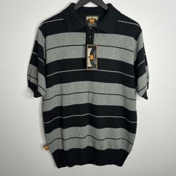 FB County Charlie Brown Striped Polo Shirt Mens Medium Black Grey Chicano NWT